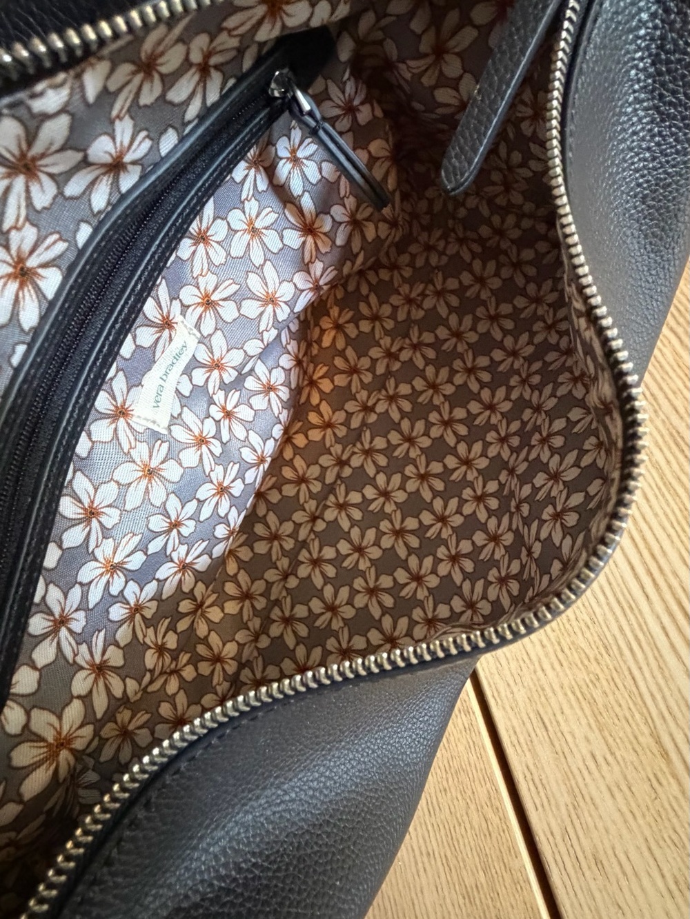 Vera Bradley Black faux Pebbled Leather Slouchy Shoulder Bag - Picture 2 of 3